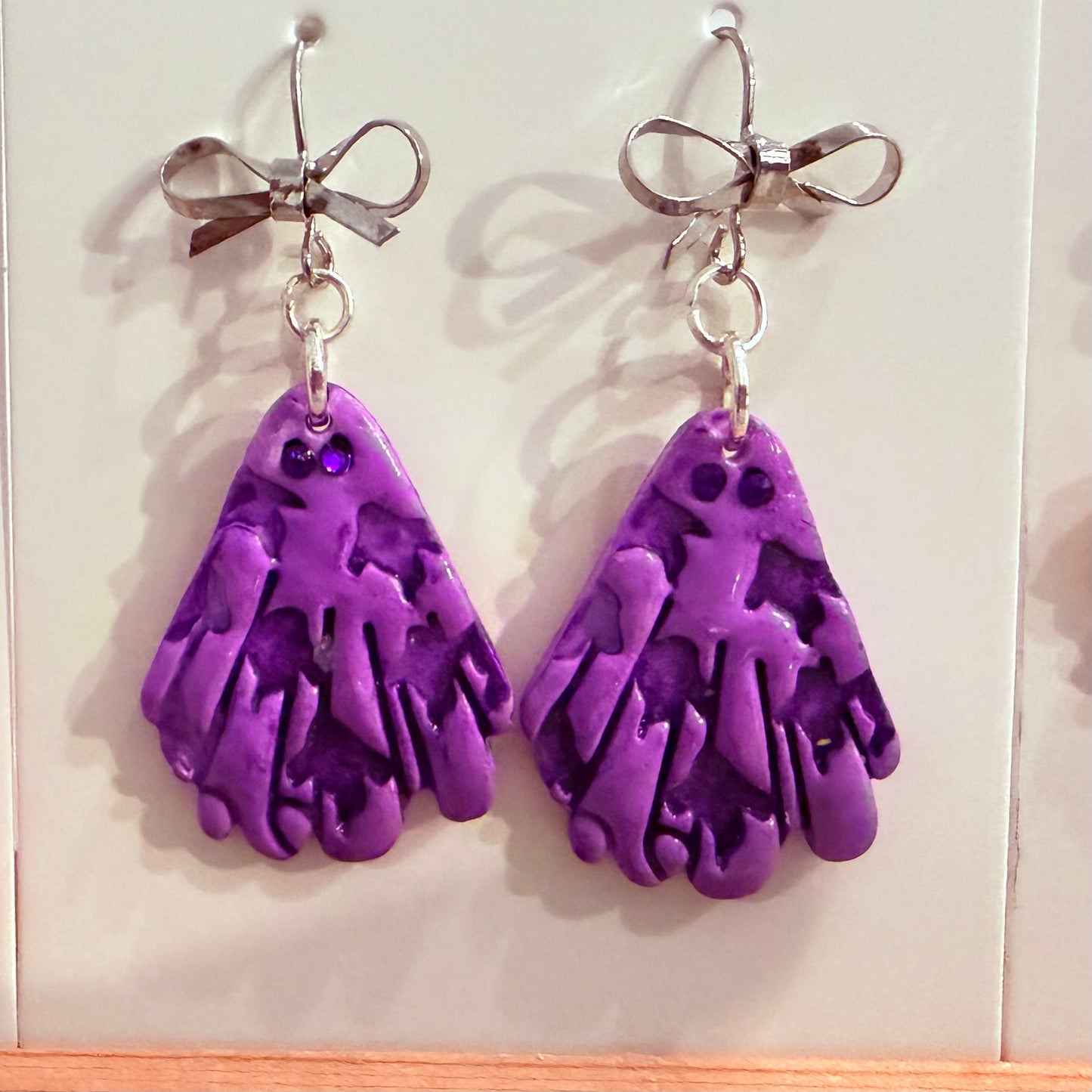 Whimsical Ghost Bow Earrings - Handcrafted Polymer Clay