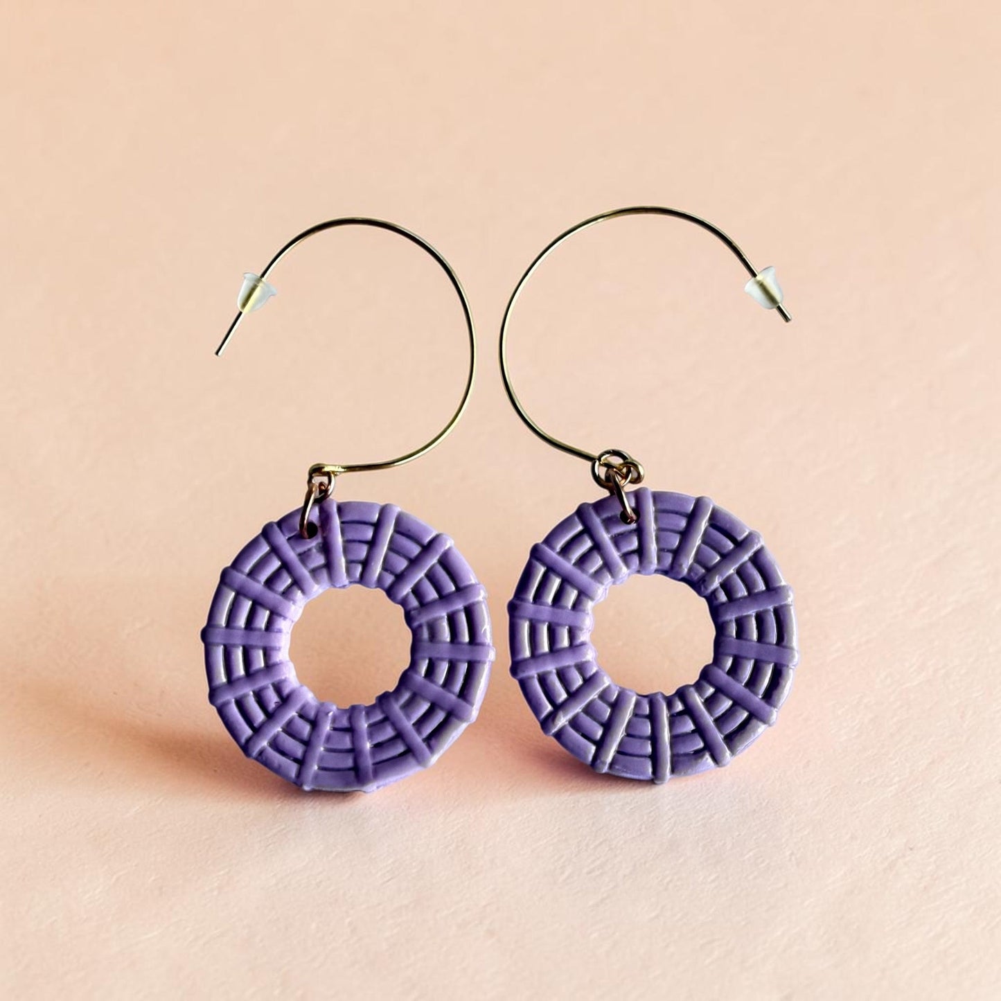 Rattan Circle Hoop Earrings - Lavender