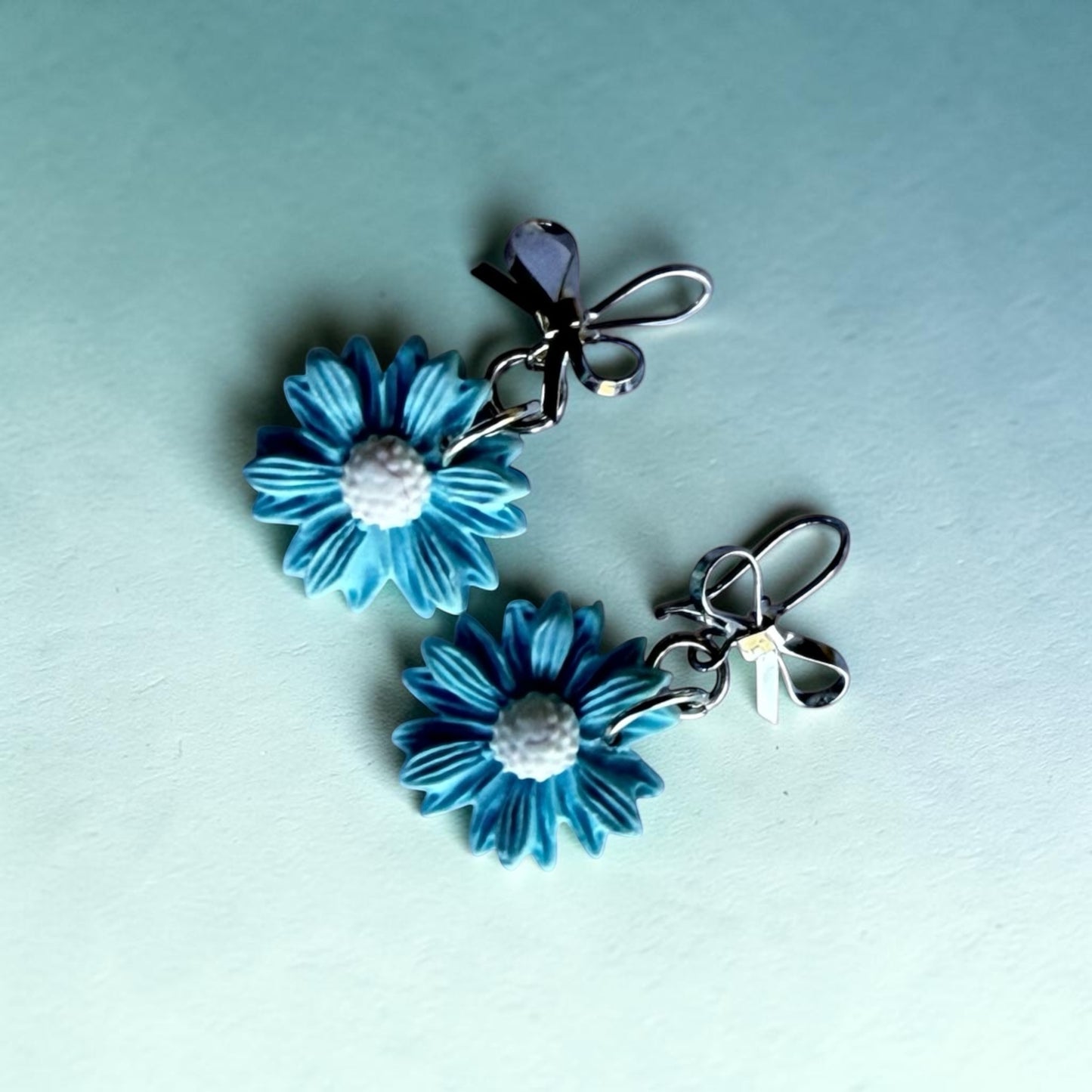 Baby Blue Daisy Bow Earrings