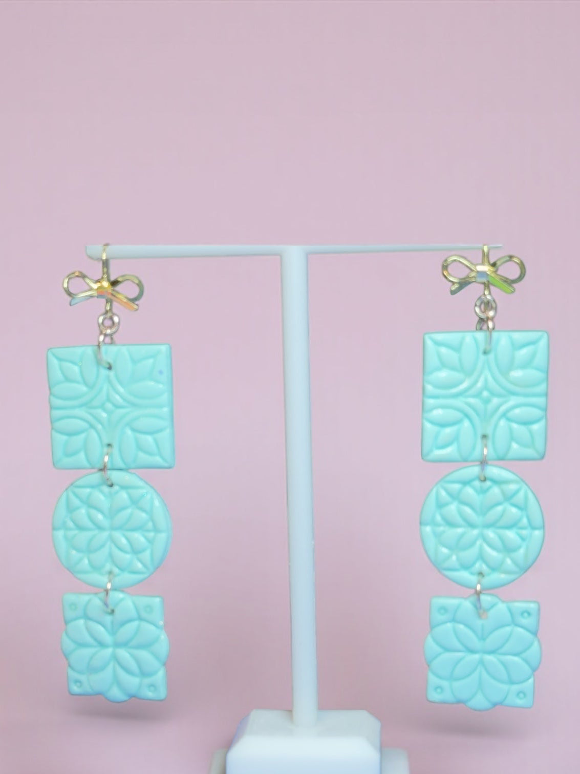 Turquoise Geometric Polymer Clay Dangle Earrings