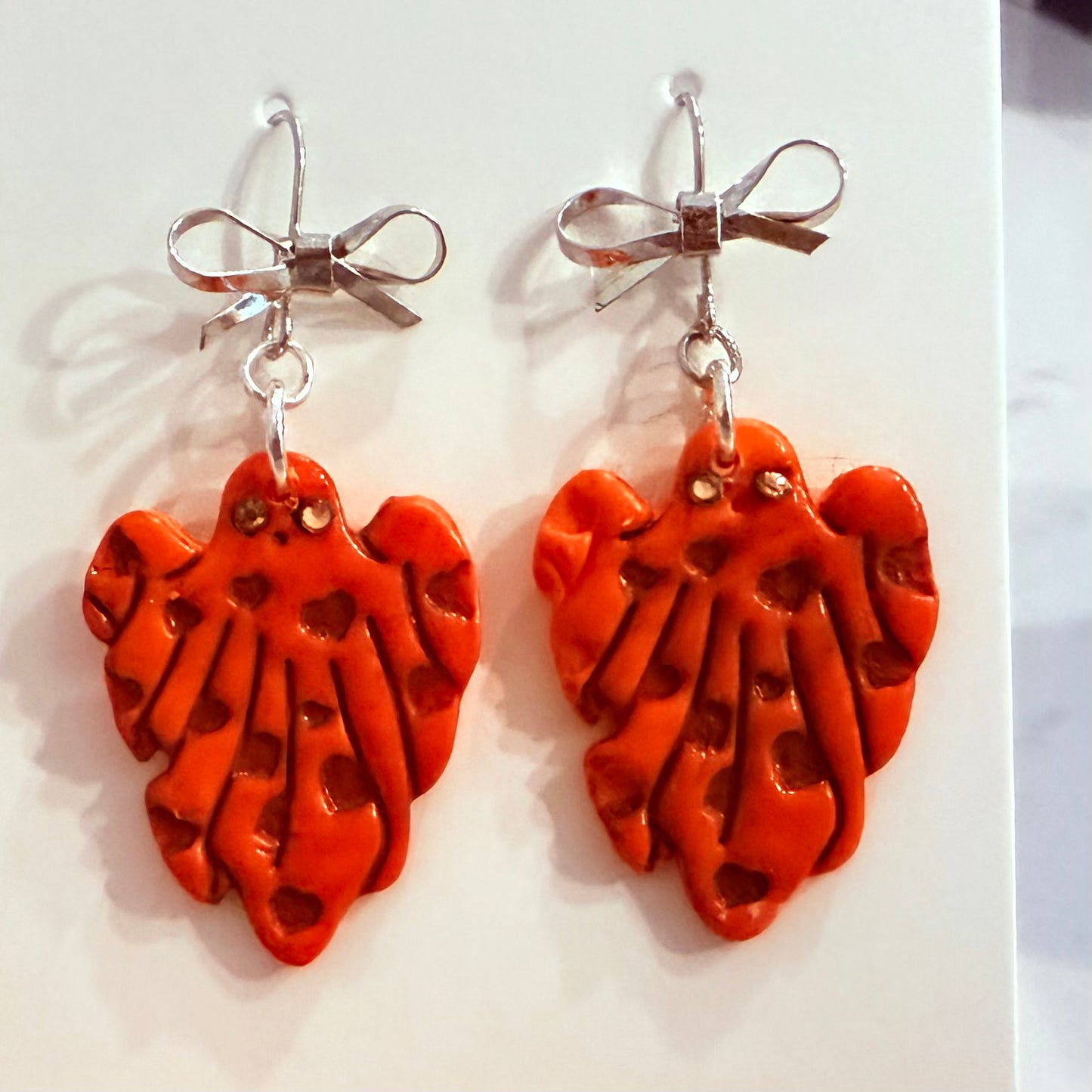 Whimsical Ghost Bow Earrings - Handcrafted Polymer Clay