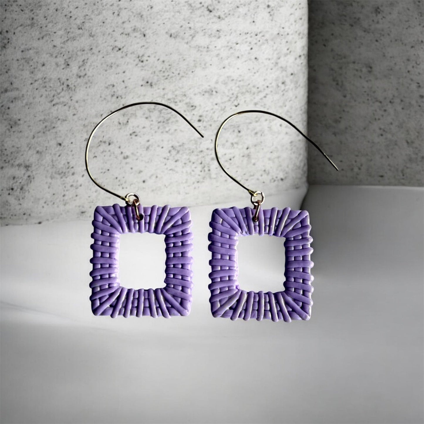 Lavender Woven Square Earrings