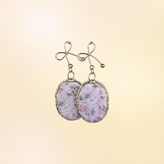 Blush Floral with Gold Bow Ribbon Dangles